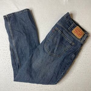 Levi's 559 Relaxed Straight Jeans Mens 40x32 Blue Denim Faded Distressed Hem‎